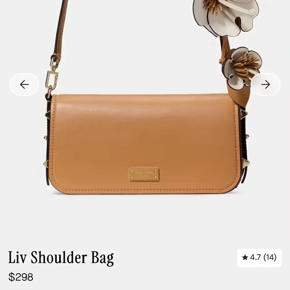 NWT Kate Spade Tan Leather Shoulder Bag with 3D Floral Accent.